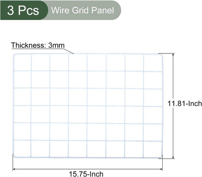 YOKIVE 3Pcs Iron Wire Grid Panel, Decorative Panels Board | Photo Pictures Display Holders Hanging Frame for Home Office (Black, 16"x12")