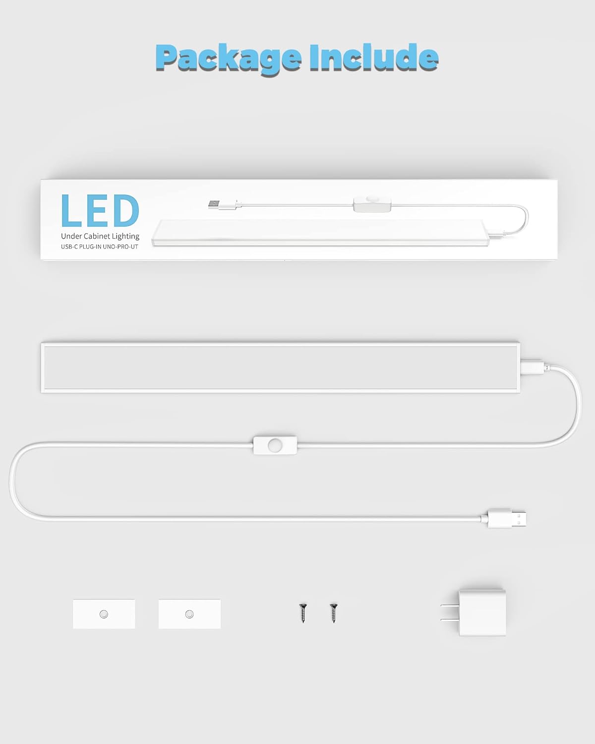 ASOKO Under Cabinet Led Lighting, 12 Inch Light Strip Bar, Daylight White 5000K Dimmable Plug in USB Light, Small Thin Led Under Counter Lighting for Kitchen/Room/Shelf/Desk/Display Case