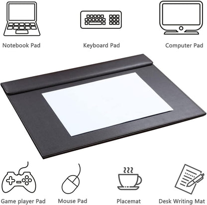 KINGFOM Ultra-Smooth PU Leather Desk Pad & Mat Office Desk Drawing & Writing Board A3/ A4 File Paper Clip Table Protector Mat on Top Large 24''x18'' (Black)