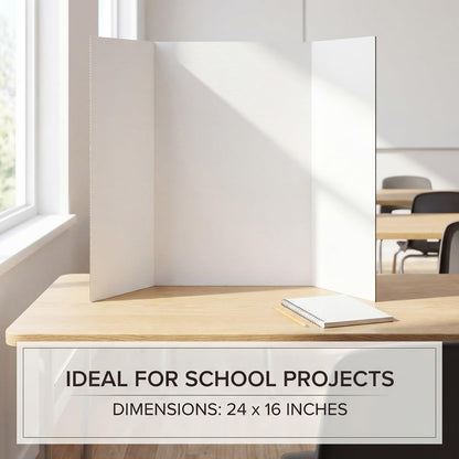 Trifold Poster Board, 24" x 16", 6-Pack, White Corrugated Project Boards for Science Fairs, School Projects, Event Displays, Business Presentations, Easy to Fold & Reusable