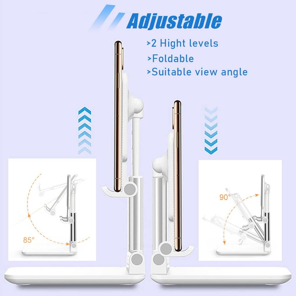 Phone Stand, PhoneHolder for Desk Anti-Slip Cute OfficeAccessories Forldable Cell PhoneHolder Compatible with iPhones, AllMobile Phones, White-Silver, Pro