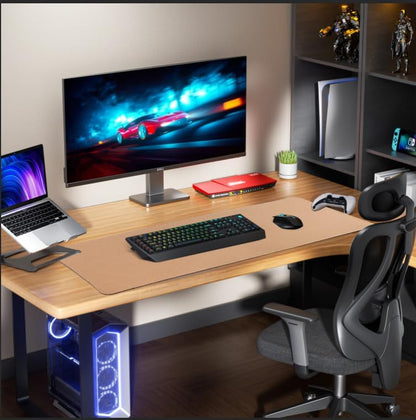 AFIING Large Desk Mat 47" x 17", Dual-Sided Natural Cork & PU Leather Desk Pad, Non-Slip Waterproof Mouse Pad for Office, Home & Gaming, Black