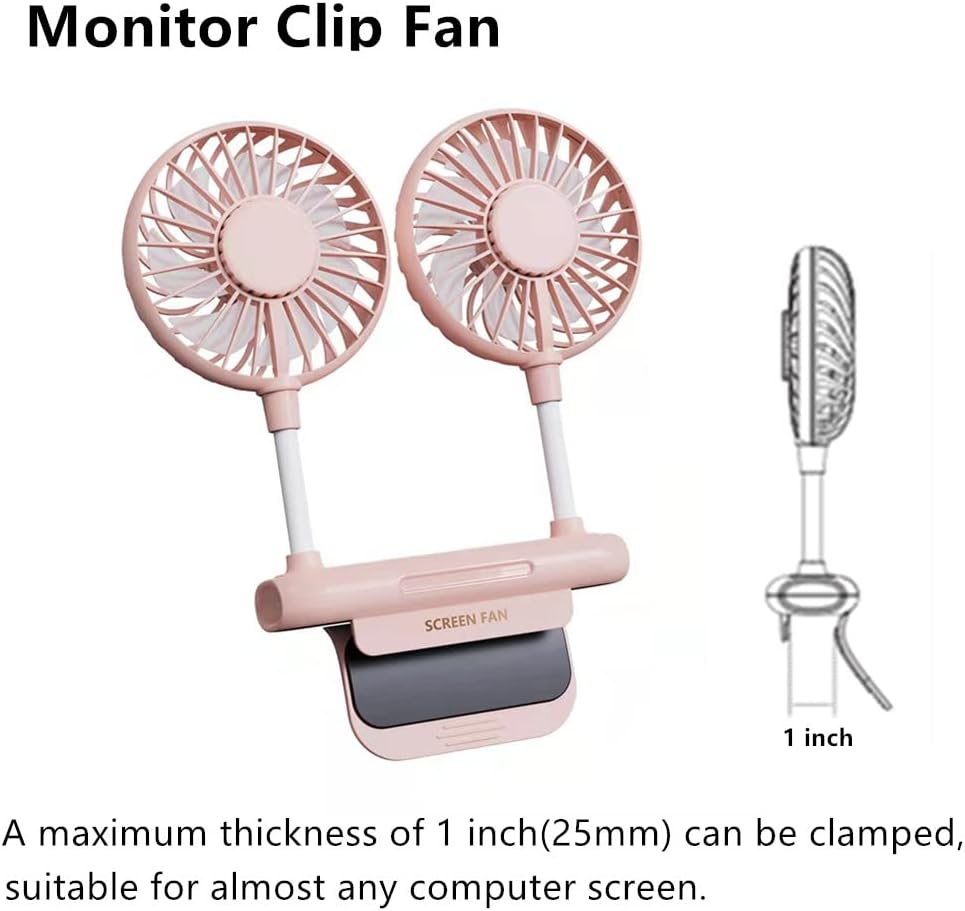 Monitor Fan with LED Lights, USB Desktop Fan with 2 Rotatable Heads, 3 Speeds Desk Fans Small Quiet with Sturdy Adjustable Clamp, Strong Wind Office Personal Cooling Fans for Laptop, Desktop.