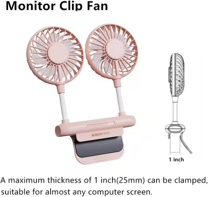 Monitor Fan with LED Lights, USB Desktop Fan with 2 Rotatable Heads, 3 Speeds Desk Fans Small Quiet with Sturdy Adjustable Clamp, Strong Wind Office Personal Cooling Fans for Laptop, Desktop.