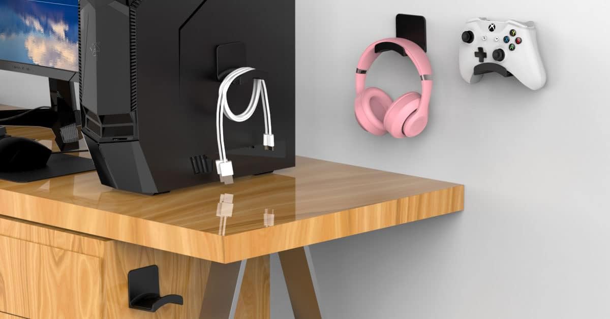 HomeMount Headphone Stand Headset Holder - Adhesive Gaming Headphone Hanger Hook Desk Mount for Most Headphone & Controller (White)