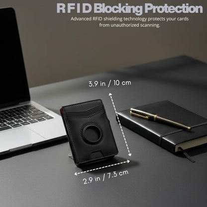 Mens Wallet with AirTag Holder, RFID Blocking, Pop-Up Aluminum Card Holder, ID Window, Money Clip, Fits up to 12 Cards, Slim & Minimalist, Smart, MicroFiber (Black), Gift Box, Billetera para Hombre