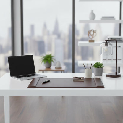 DACASSO Bonded Leather Desk Pad with Side Rails - Luxury Leather Desk Blotter for Writing - Padded Executive Desk Surface Protector - ( Burgundy, 30” x 18”)