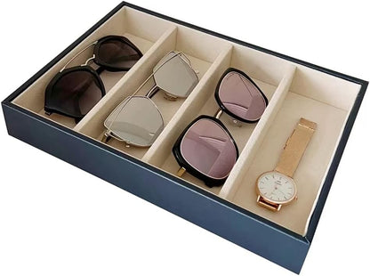 Premium Quality Sunglasses Tray Organizer Display PU Leather Exterior Soft Velvet Liner