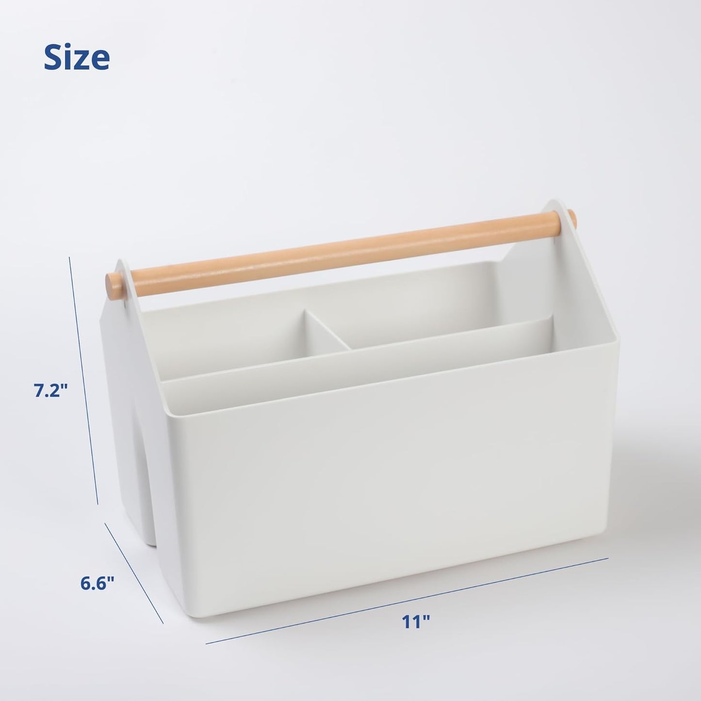 BLUE GINKGO Medium Storage Basket – Plastic Caddy with Wooden Handle for Office, Arts & Crafts, or Home Supplies (Gray)