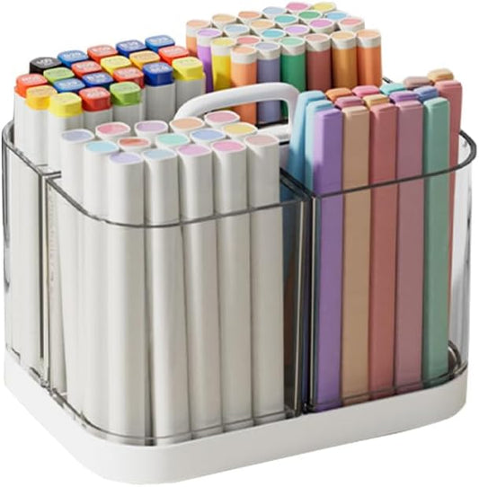 2 Pack Small Plastic Portable Caddy with Handle, Stackable Pen Holder 4 Compartments, Clear Pencil Organizer for Art Supplies, Crafts, Colored Pencils, Stationery, Markers