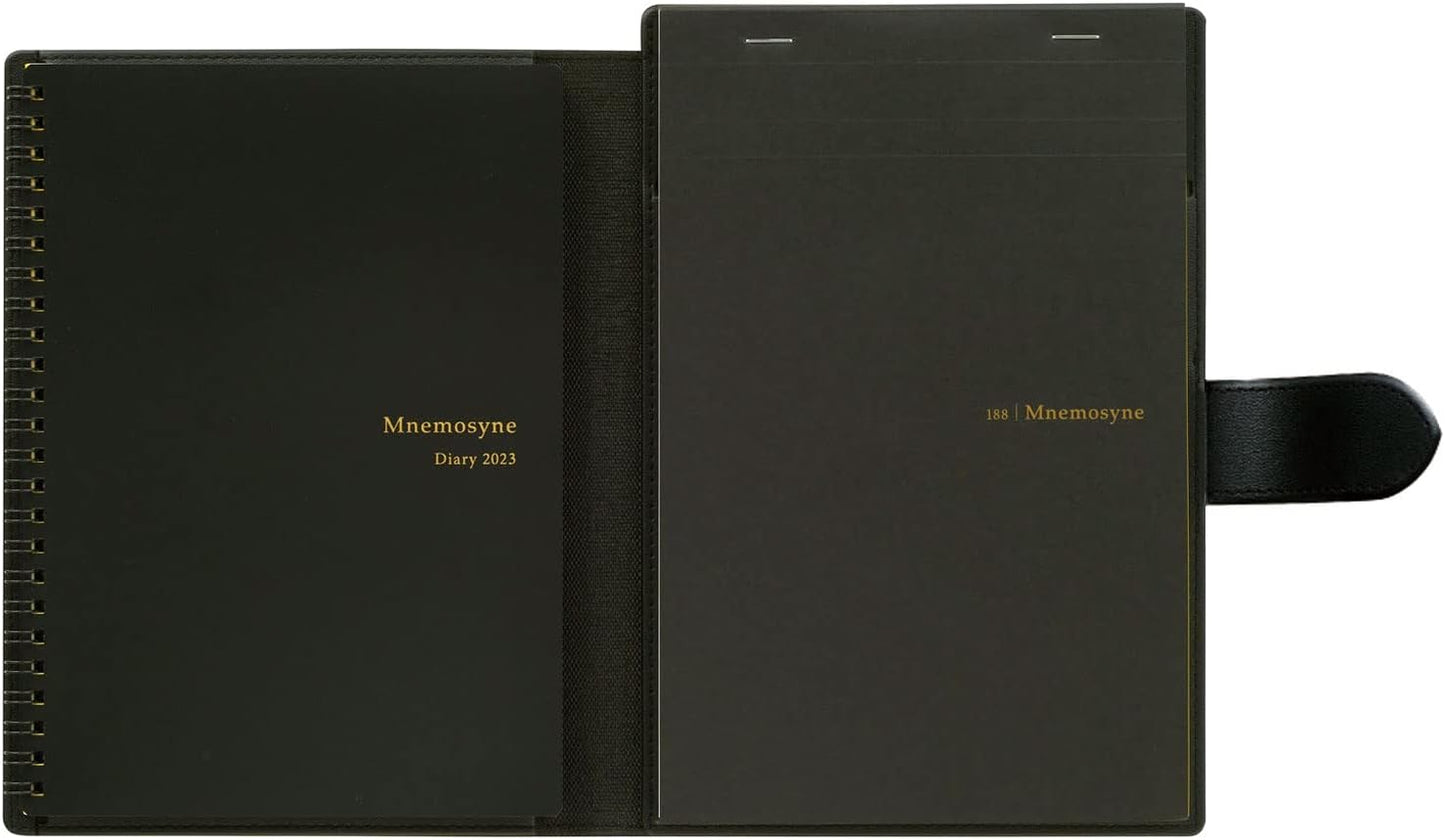 Maruman Mnemosyne Lined Notebook- Vertical A5, 5.83" x 8.27", 70 Sheets / 140 Pages, 7mm College Ruled With Center Line Journal, Perforated Pages & Wire-Bound to Lay Flat, Black, Made in Japan - Colors B