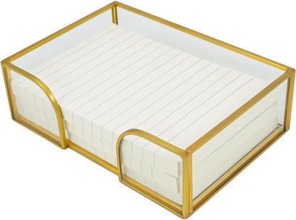 Glass Sticky Note Holder, Gold Post It Note Dispenser for Desk,3 x 3 Inch Post It Note Holder,Stylish Sticky Note Dispenser for Home Office Desk