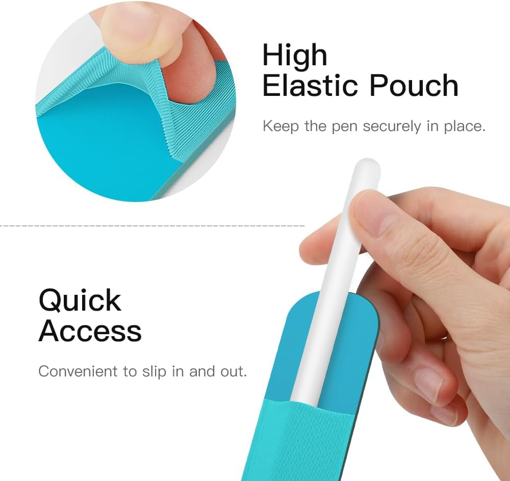 MoKo Pencil Holder Sticker Fit Apple Pencil Pro, Apple Pencil (USB-C), iPencil 1st/2nd Generation, Elastic Pencil Pocket Pouch Adhesive Sleeve Attached to iPad Case for Stylus Pens,Black