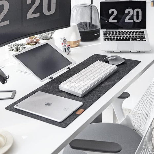 Desky Felt Desk Pad – Medium 24.4 x 11.8 Inch, Wool Felt Desk Mat with Anti-Slip Base – Light Grey – Keyboard & Mouse Surface for Office, Home, or Laptop Use