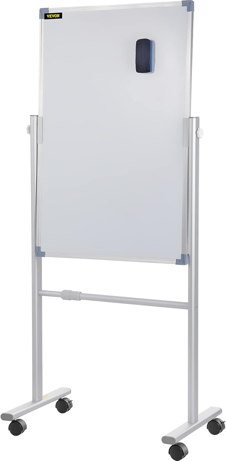 VEVOR Magnetic Glass Whiteboard, Dry Erase Board 36"x24", Wall-Mounted Large White Glassboard Frameless, with Marker Tray, an Eraser and 2 Markers, Black