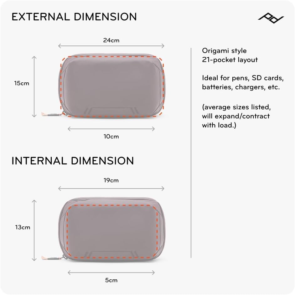 Peak Design Small Tech Pouch, Black, Electronics Organizer for Travel or Everyday Carry, Origami-Style Storage, Cable Pass-Through, Weatherproof Recycled Nylon, Gear Carry Bag for Men and Women