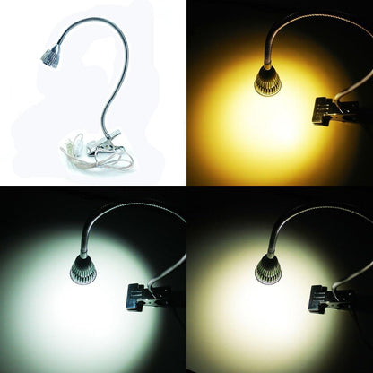 QUANS 5W 3 Colors LED COB Clip on Light Black 19.68 INCH 50 CM Tube Desk Flexible Table Bed Lamp Work Home Design Lighting 110V 220V 85-265VAC with US Plug Switch on Off 500LM (Black)