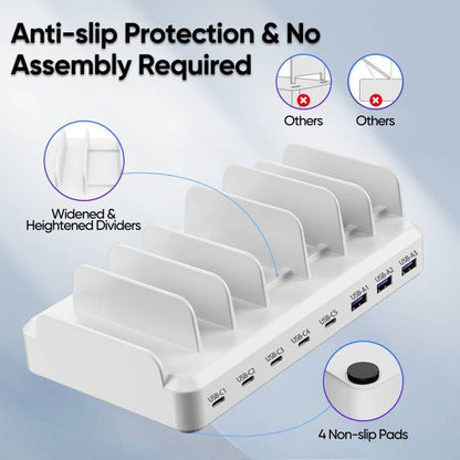 300W Charging Station for Multiple Devices, 8 Port Multi USB C Fast Charger Station Dock for MacBook iPhone 17/16/15/14/13/12 Samsung Pixel Series iPad, Black (6 Mixed Short Cables Included)