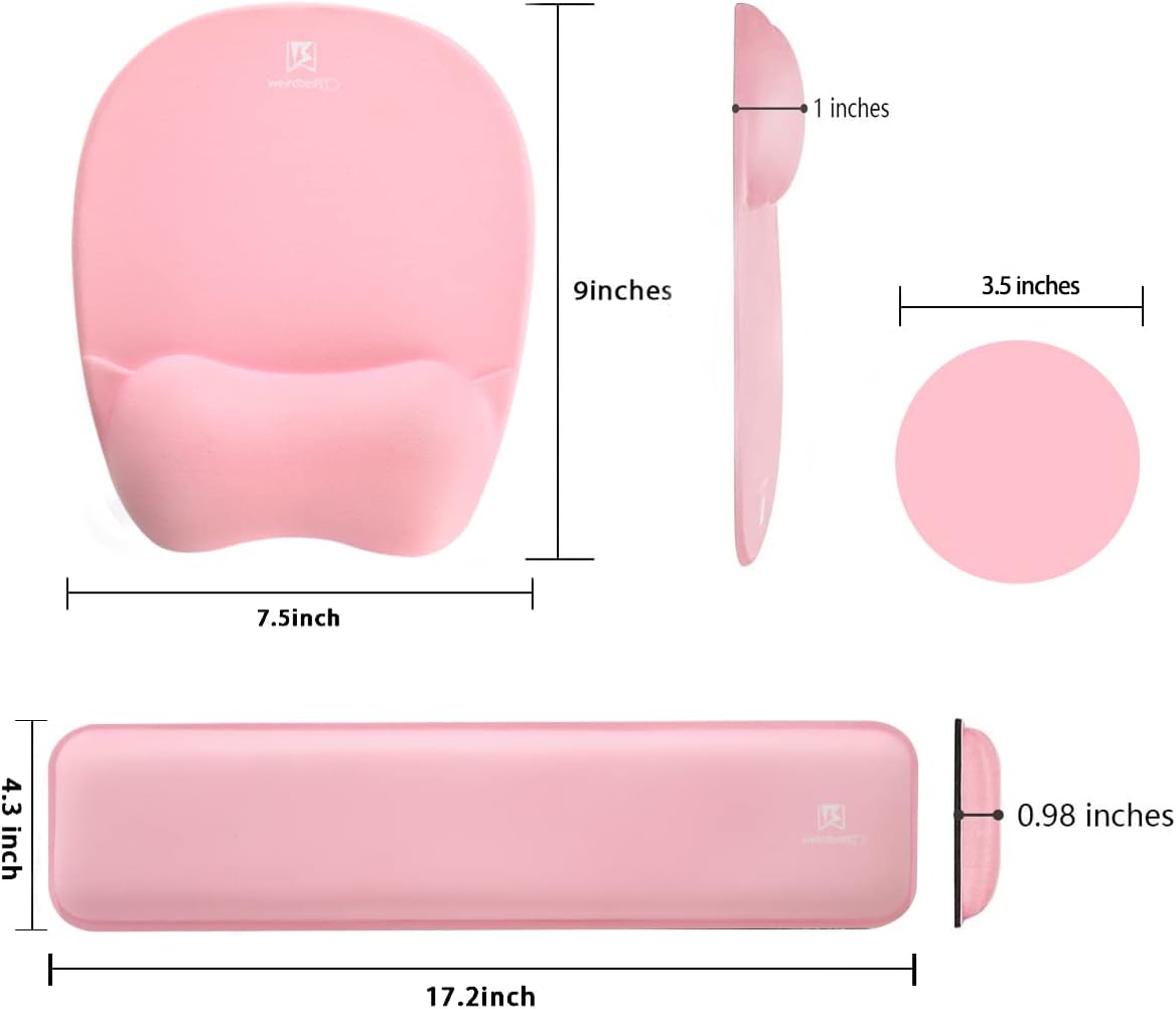 WB WEIRDBEAST Keyboard Wrist Rest Large Mouse Pad Wrist Support for Computer, 4 in 1 Memory Foam Keyboard Pad Desk Mat Ergonomic Hand Rest Wrist Cushion for Home Office Gaming-Pink