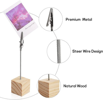 10 PCS Wooden Memo Clips Holder Table Numbers Place Card Holders Lightweight Wood Cube Base, Memo Photo Picture Paper Note Clip with Alligator Clip Clasp for Displaying Number Cards
