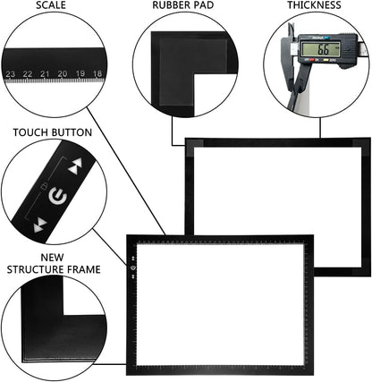 HSK B4/A3s LED Artist tracing Light Box Copy Table, Adjustable High Brightness Light Pad for Tatto Drawing, Sketching, Animation,Diamond Painting Accessories