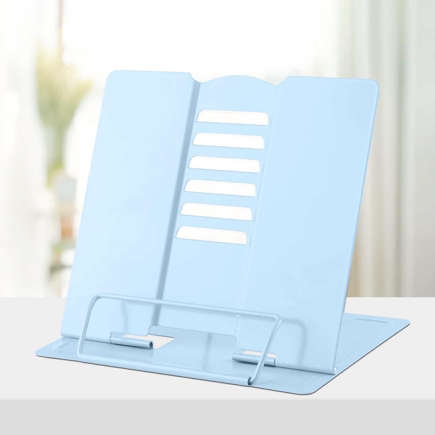 Honagu Book Stand Metal Desk Book Holder, Book Holders for Reading Hands Free, Adjustable Cookbook Documents Holder, Portable Bookstand for Music Books, Textbook, Recipe, Tablet, Ipad (Black)