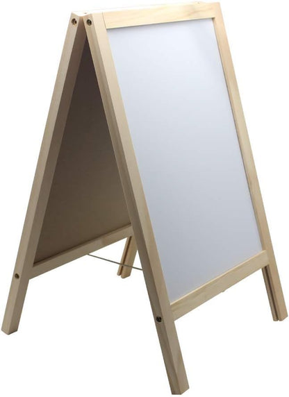 Wooden Freestanding A Frame Non Magnetic Chalkboard and Magnetic Dry Erase White Board Display Sign, Double Sided Tabletop Message Board for Home, Office and Counter