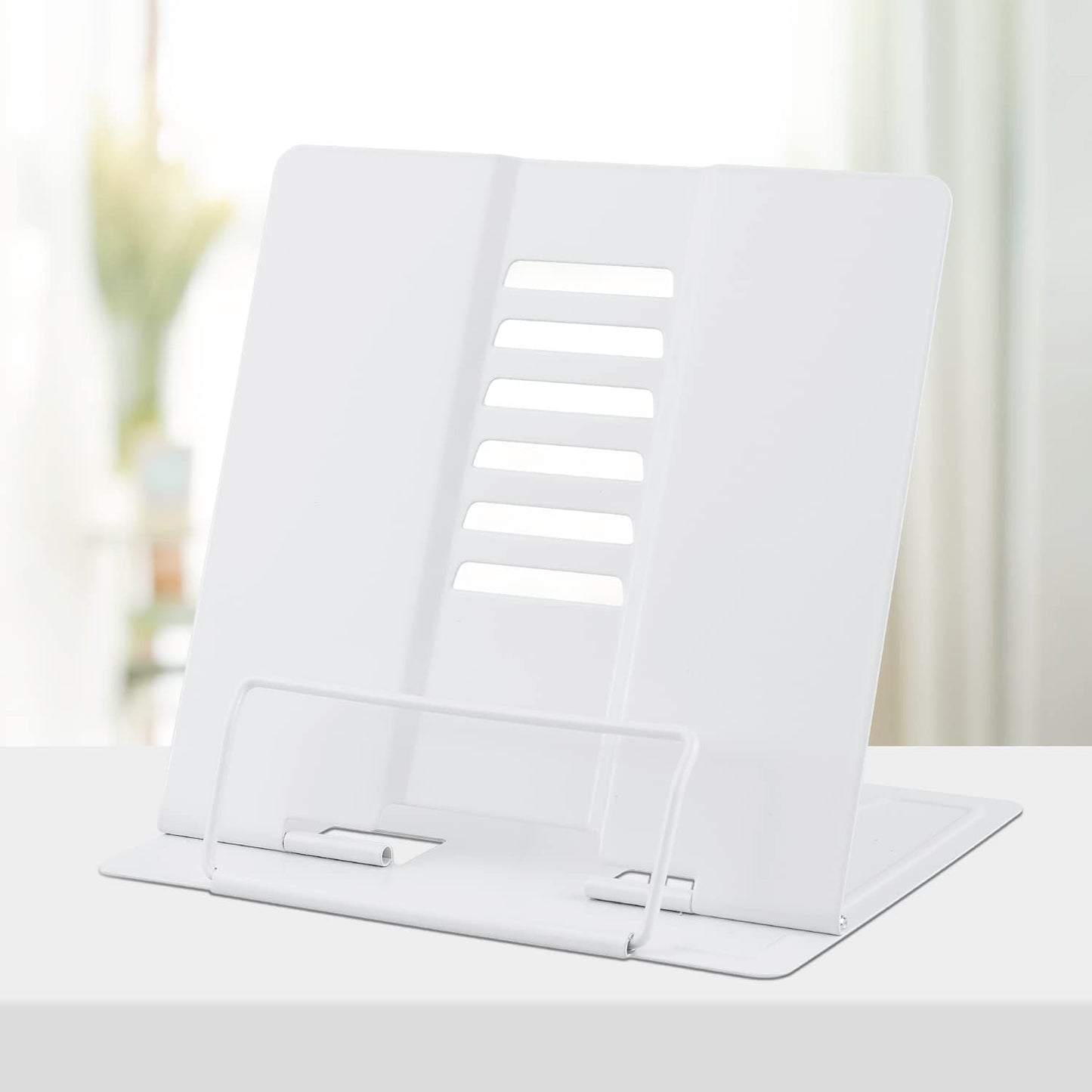 Honagu Book Stand Metal Desk Book Holder, Book Holders for Reading Hands Free, Adjustable Cookbook Documents Holder, Portable Bookstand for Music Books, Textbook, Recipe, Tablet, Ipad (Black)