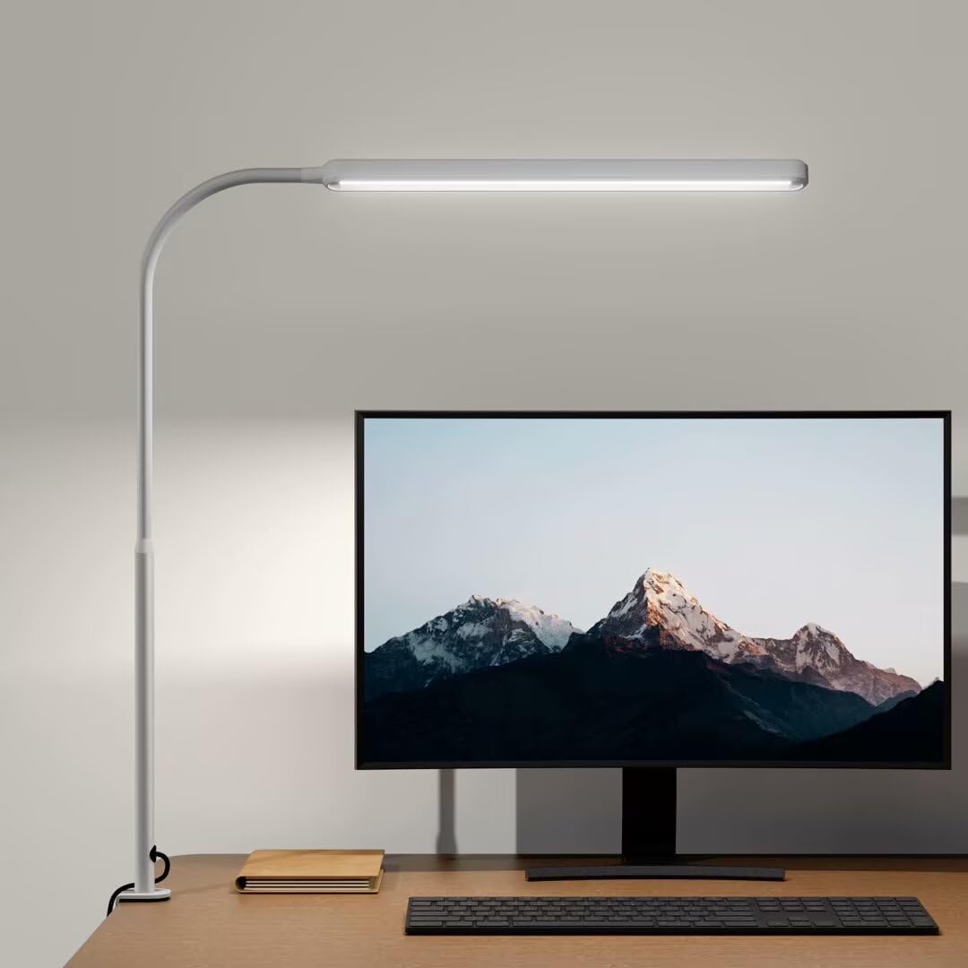 SUPERDANNY Eye-Caring LED Desk Lamp 360° Flexible Gooseneck Work Lamp with Desk Side Clamp Touch Control 3 Light Colors Smooth Dimming Task Lighting Reading Light for Home Office College Dorm, Black