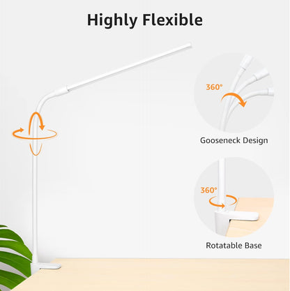 Lepro Clip on Desk Lamp LED Reading light Dimmable USB Small Clamp Lamp with 3 Color Modes 10 Brightness, Adjustable Flexible Gooseneck Table Light for Bed Headboard, Nail, Home Office,Computer(Black)