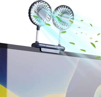 Monitor Fan with LED Lights, USB Desktop Fan with 2 Rotatable Heads, 3 Speeds Desk Fans Small Quiet with Sturdy Adjustable Clamp, Strong Wind Office Personal Cooling Fans for Laptop, Desktop.