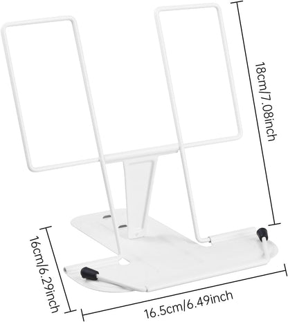 Metal Book Stand for Desk, Adjustable Reading Rest Book Holder, Portable Cookbook Documents Holder, Sturdy Typing Stand for Recipes Textbooks Tablet Music Books with Page Clips (Green)