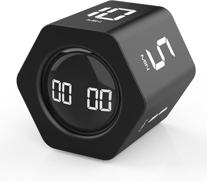 Rotating Cube Timer - 5/30/10/60min Presets, Gravity Sensor Pomodoro Stopwatch, 3 Sound Modes, ADHD Study Tool for Office/Kitchen/Classroom (F4 White)