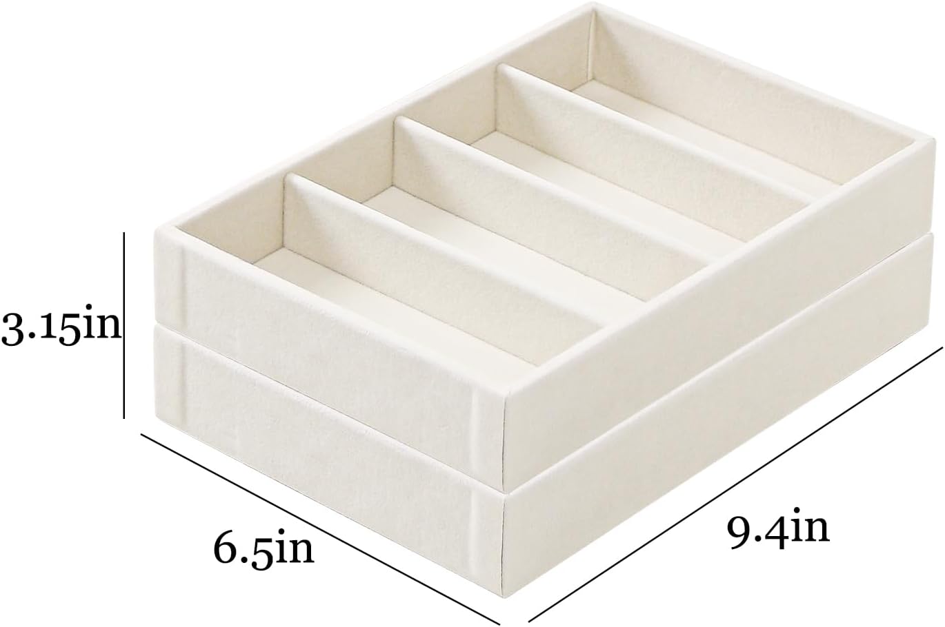 Byken 2 Pcs Sunglasses Organizer,4 Grid Eyeglass Jewelry Storage Tray for Drawer,Beige White