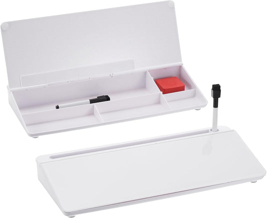 PATIKIL Dry Erase Desktop Glass Whiteboard, Quick Notes Pad, Write Quick Sticky Notes for Desk Computer Keyboard Stand with Storage Caddy for Working Home Office, Studying, White