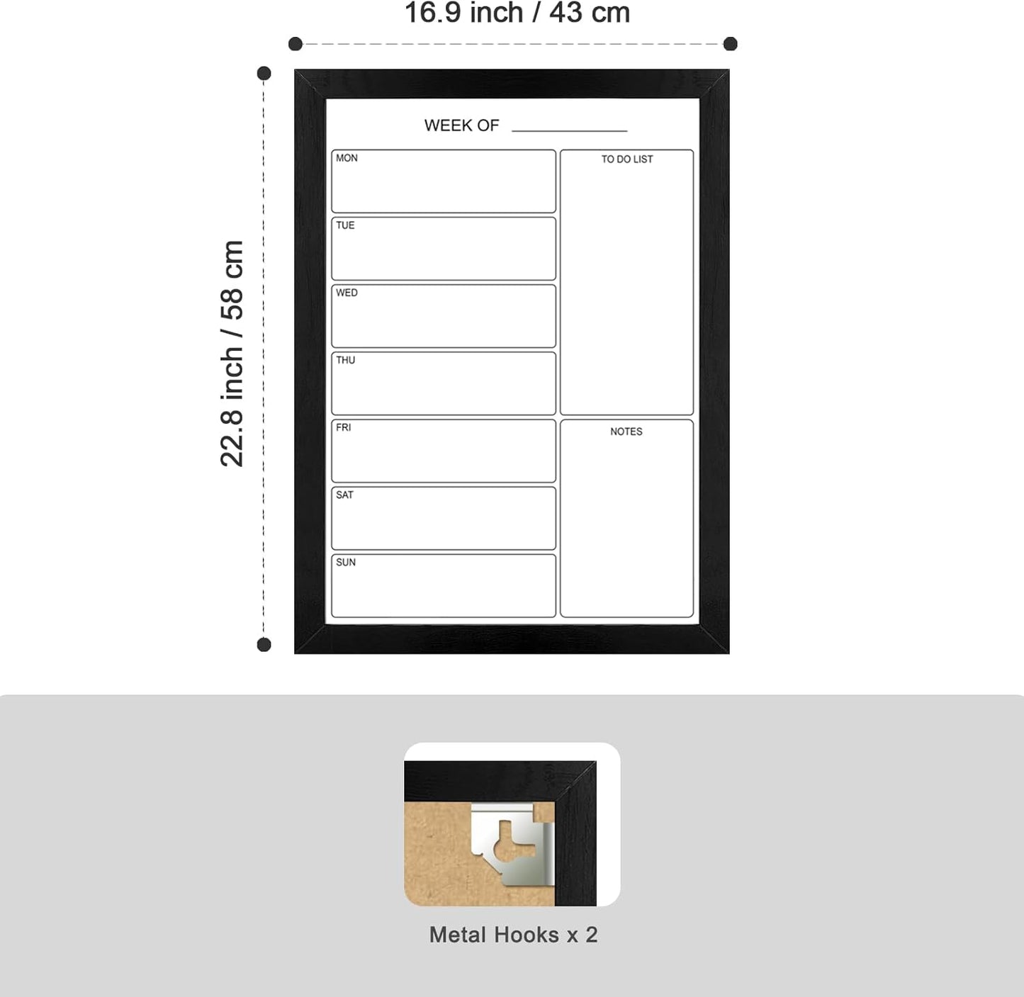 Weekly Dry Erase Whiteboard Calendar, 15.7"x11.8" Magnetic Surface Memo Board, Minimal Design Weekly Planner for Wall, Black Wood Frame Dry Erase Board for Office School Home(ZLBB-S-BK-3040)