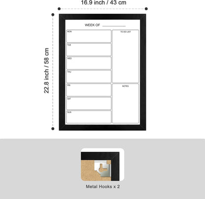 Weekly Dry Erase Whiteboard Calendar, 15.7"x11.8" Magnetic Surface Memo Board, Minimal Design Weekly Planner for Wall, Black Wood Frame Dry Erase Board for Office School Home(ZLBB-S-BK-3040)