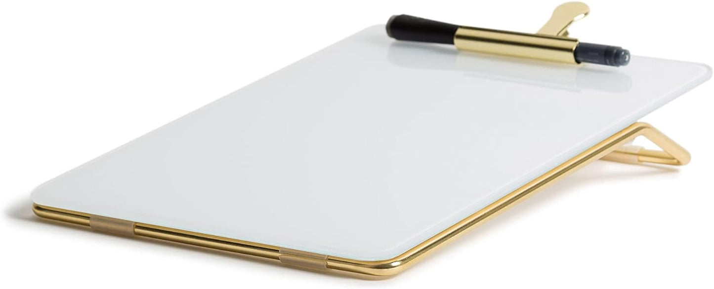 U Brands Glass Dry-Erase Desktop Easel, Tempered Glass, Gold Metal Stand, Removable Clip