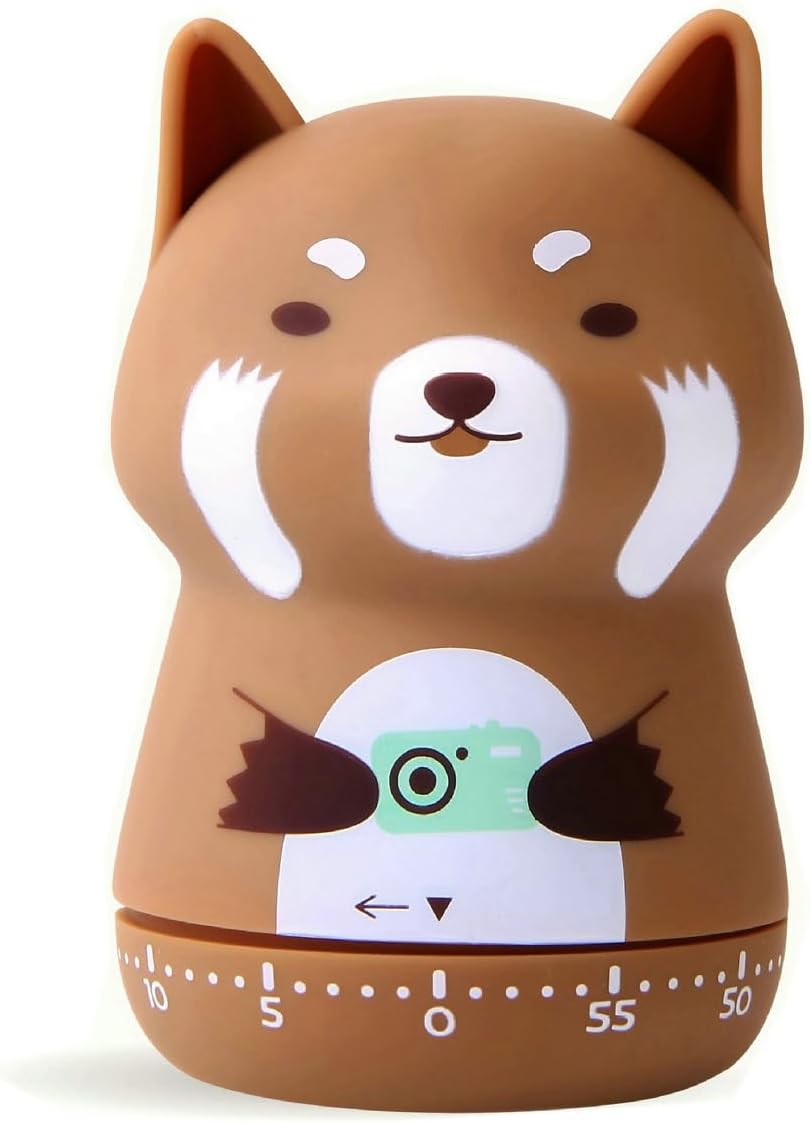 Mechanical Kitchen Timer - Cute Animal Wind Up 60 Minutes Manual Countdown Timer for Kids, Classroom, Home, Study and Cooking - Grey Raccoon