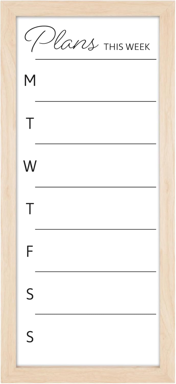 MCS Dry Erase Weekly Planner 11x24 Walnut Framed Calander Whiteboard for Wall, Plan Your Week with Family Weekly Planner for Dinners, Sports, Events & More