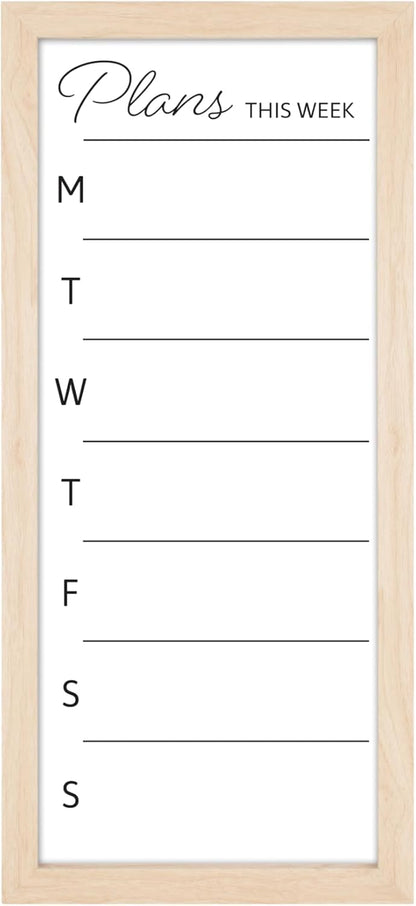 MCS Dry Erase Weekly Planner 11x24 Walnut Framed Calander Whiteboard for Wall, Plan Your Week with Family Weekly Planner for Dinners, Sports, Events & More