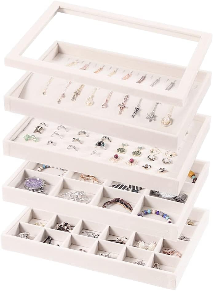 Coward Sunglass Organizer, Beige Velvet Glasses Trays - Eyeglasses Watches Jewelry Display - Men Women (8 Grids)