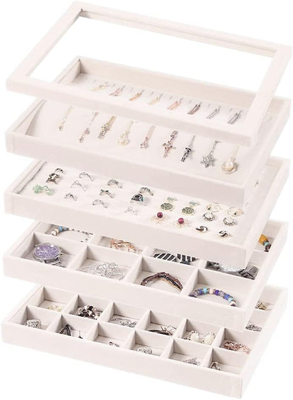 Coward Sunglass Organizer, Beige Velvet Glasses Trays - Eyeglasses Watches Jewelry Display - Men Women (8 Grids)