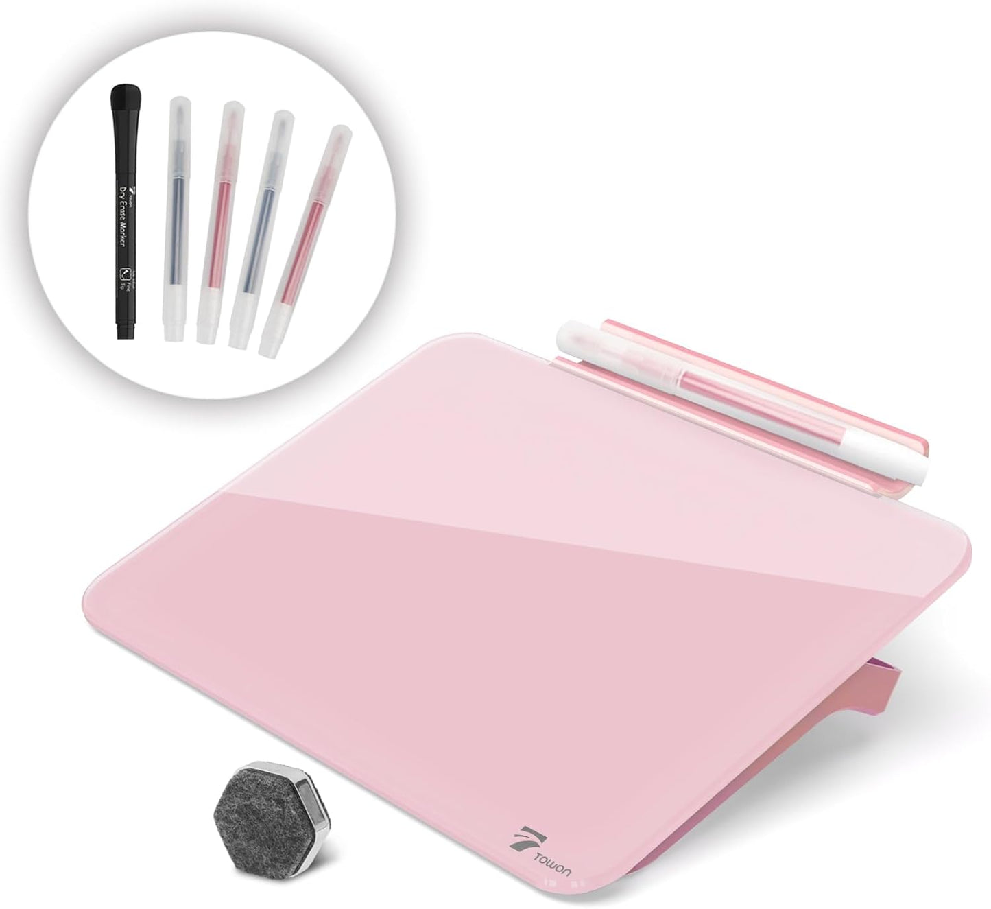 TOWON Small Glass Dry Erase Board, Desk White Board with Standing, Mini Whiteboard Easel Pad Set, Stenography Artifact for Office, Home and School Supplies, 8x6 Inches, Black