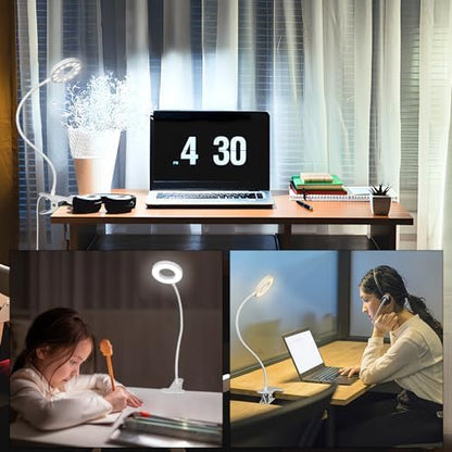Woputne Desk Lamp Clip Light, 10 Dimmable Brightness 3 Light Modes Reading Light, Clamp Bedside Lamp for Painting, Craft, Study (Black)