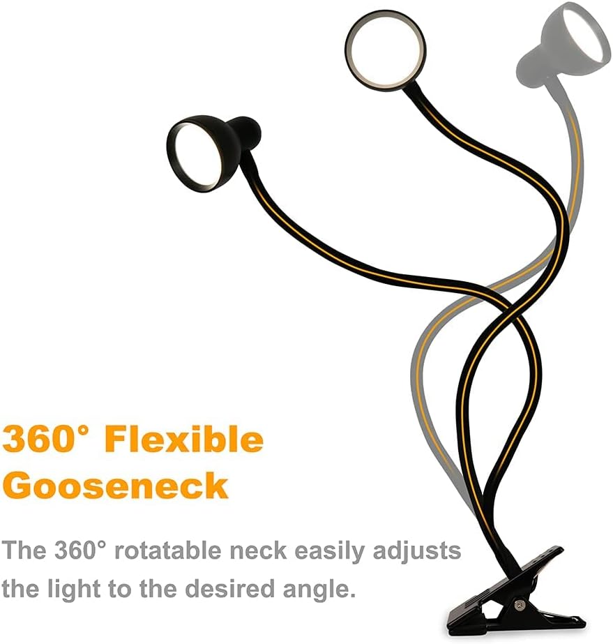 LiFMIRA Clip-on Reading Light - 3 Color Modes, 10 Dimmable Brightness, Eye Care Clamp Desk Lamp with Flexible Gooseneck for Reading in Bed, Desk, Headboard, Computer