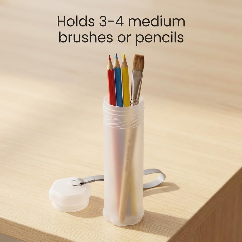 QWORK Extendable Artist Storage Tube - Durable Plastic, 2 Pack Adjustable Length 8.5" to 15", 2.4" Width, Translucent with Carrying Lanyard for Brushes, Pens & Watercolor Supplies