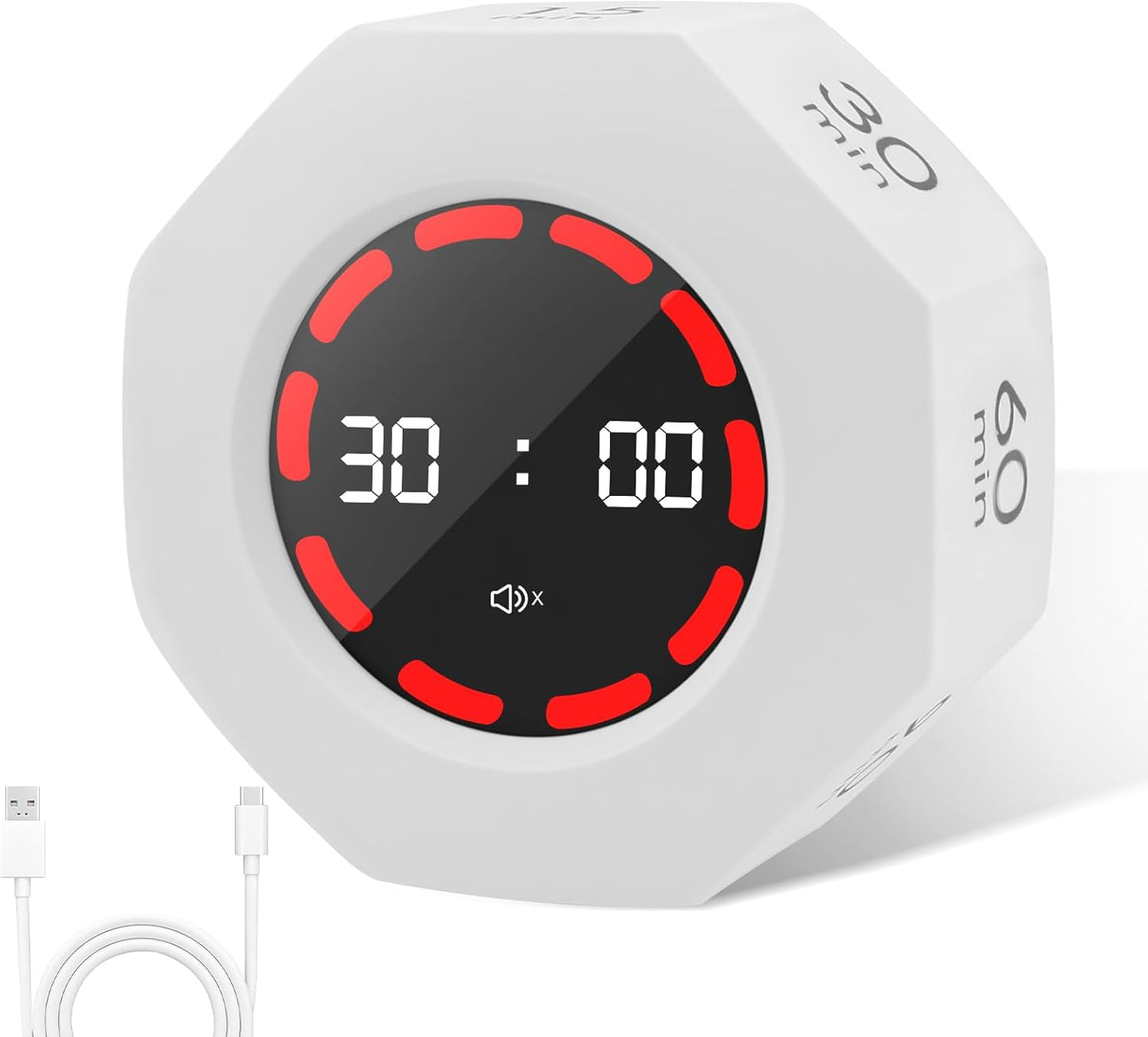 Flip Cube Digital Timer, Rotating Cube Time Tracker with 3 Alarm Modes and 7 Preset Intervals, Rechargeable Visual Countdown Mini Desk Timer, Productivity Tool for Study Work Kitchen Office
