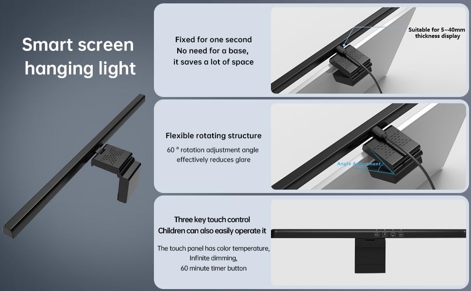 Monitor Light Bar with RGB Backlight, Computer LED Screen Lamp for Eye Caring, USB Powered Dual Light Source with Touch Control Timed Computer Monitor Desk Lamp for Game Office Home