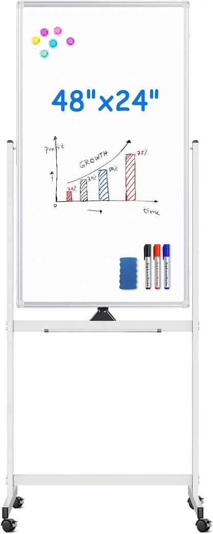 maxtek Magnetic Mobile White Board, 40 x 24 Double Sided Dry Erase Board Rolling Whiteboard, Aluminum Frame Standing Whiteboard on Wheels for Home Office Classroom (40 x 24 Black)